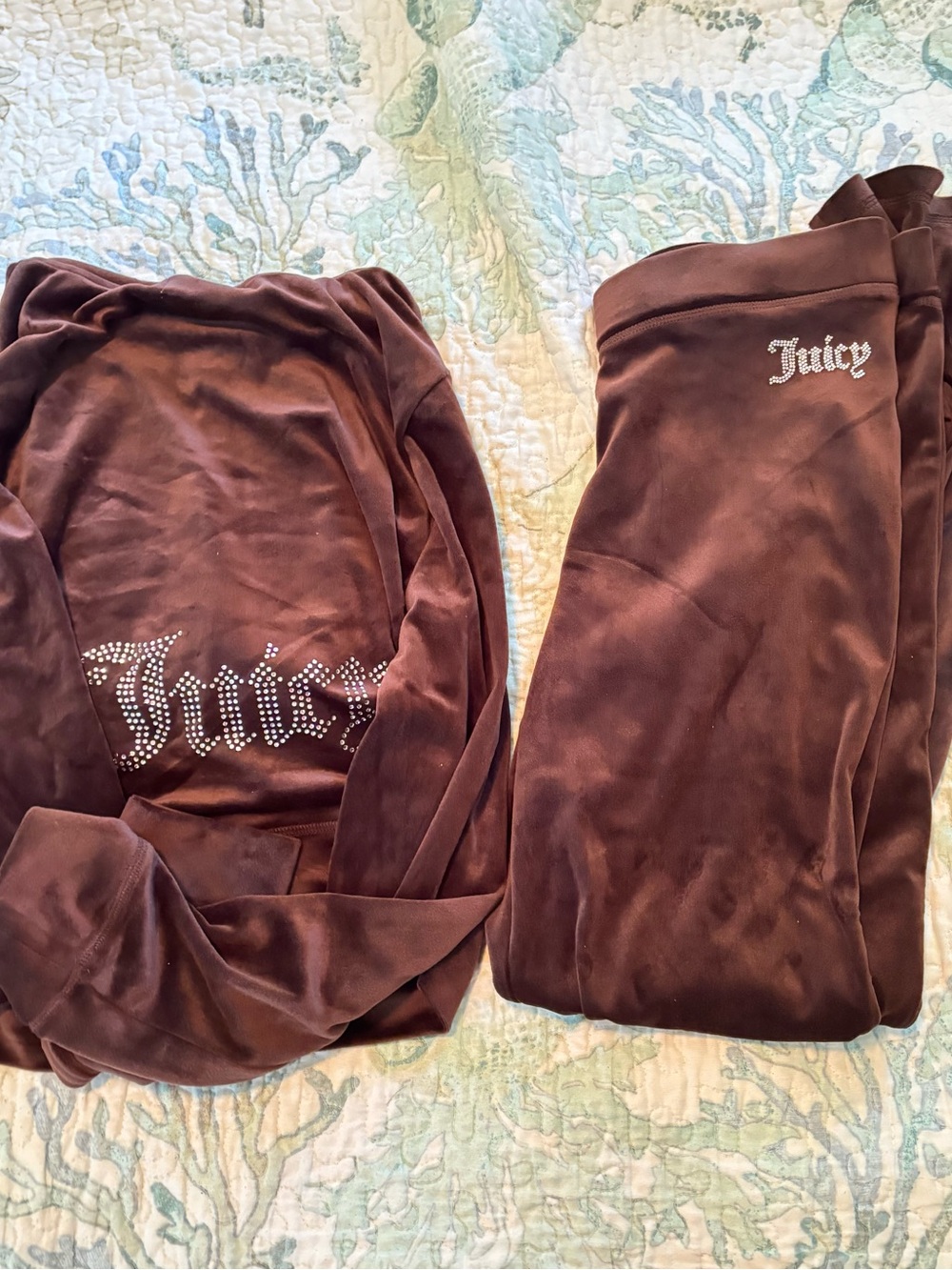 Juicy Couture Brown Velour Track Pants & Jacket with Rhinestone Juicy Logo